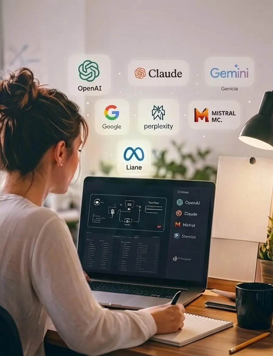 Arbeitsplatz mit Laptop und KI-Tools als visueller Einstieg für Digitale Berufe und KI